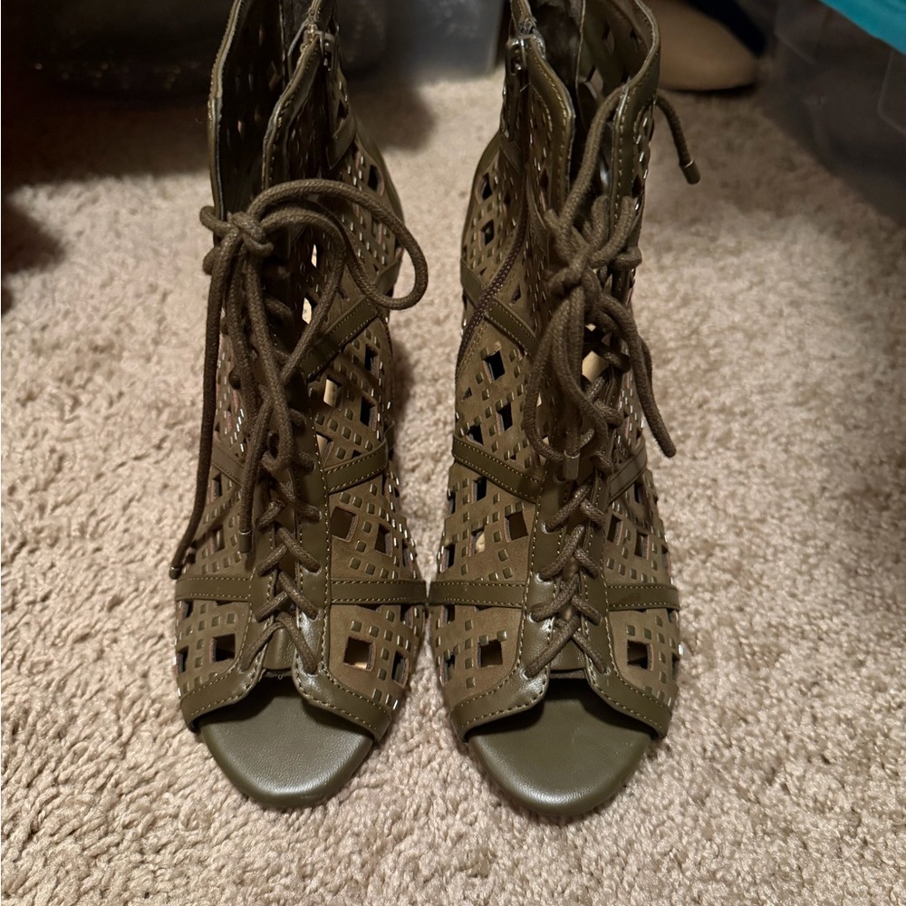 Gianni Bini Olive Lace-Up Cutout Boots